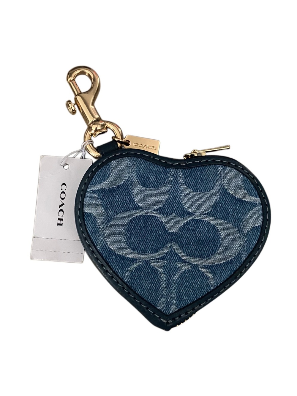 Coach Signature Denim Heart Bag Charm/Keychain